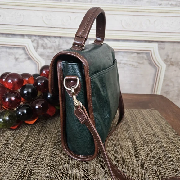 Vintage 1990s Liz Claiborne Handbag Purse Green Brown Crossbody Vtg 90s - Picture 6 of 11